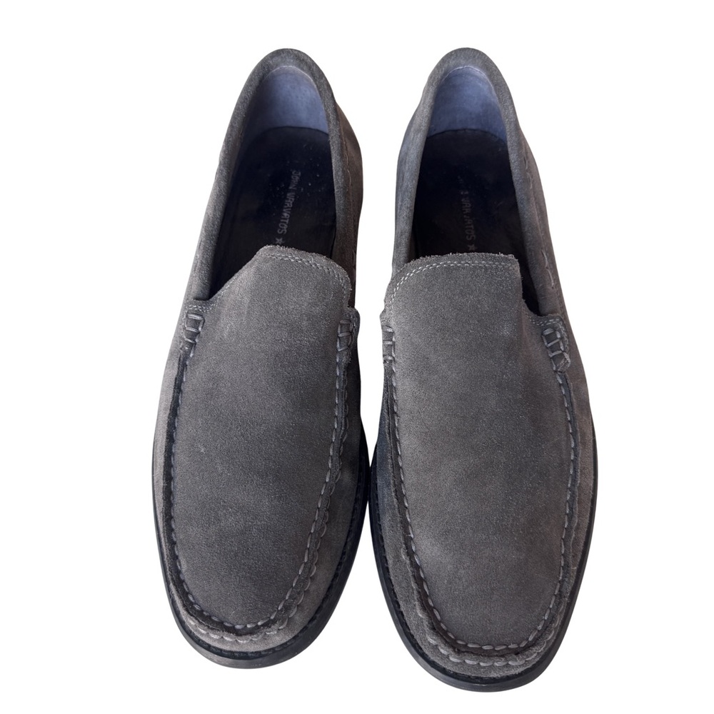 John Varvatos Gray Suede Slip On Loafers Moc Toe Leather Sole 10.5 - Picture 3 of 10